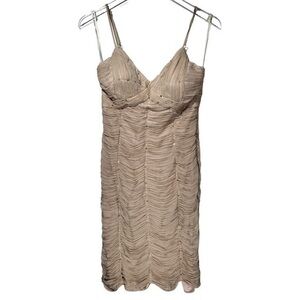 Sue Wong Nocturne Silk Beaded Sequins Ruched Mini Dress in Champagne
